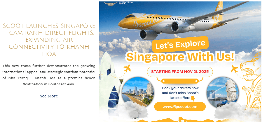 Scoot mở đường bay thẳng Singapore – Cam Ranh, tăng cường kết nối hàng không quốc tế với Khánh Hòa